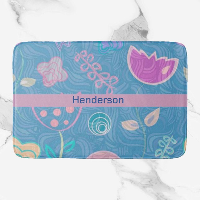 Modern Blue Pink and Purple Floral Tulip Bath Mat (Creator Uploaded)