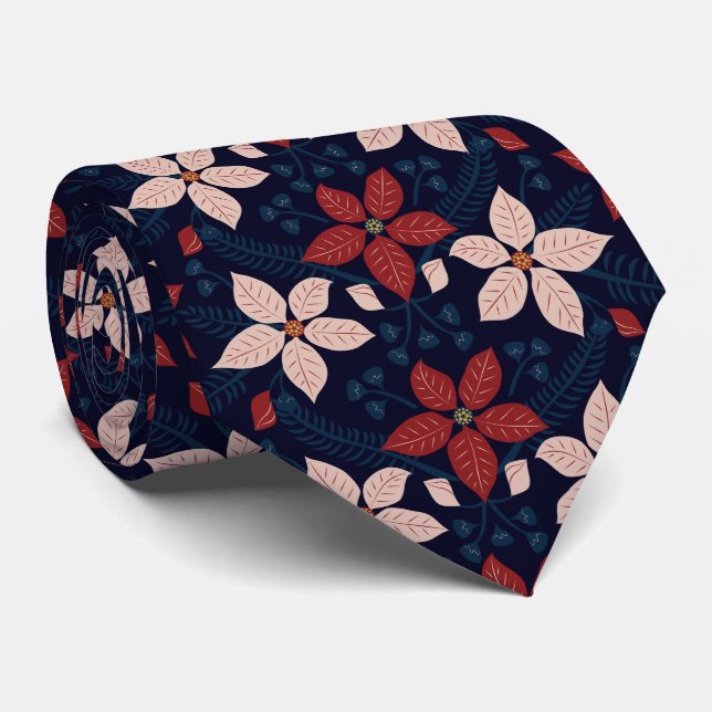 Modern Blue Pink and Red Floral Pattern Tie (Rolled)