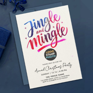 Modern Blue Pink Christmas Business Logo Script Invitation