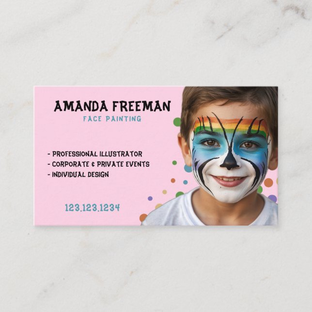 Modern Blue & Pink Colourful Party Painter Business Card (Front)
