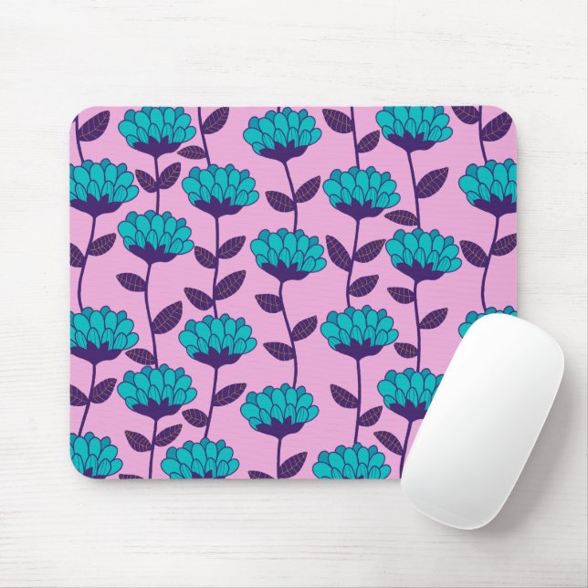 Modern Blue Pink flowers pattern  Mouse Pad (With Mouse)