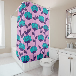 Modern Blue Pink flowers pattern  Shower Curtain