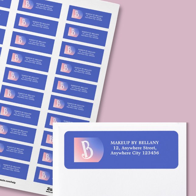 Modern Blue Pink Gradient Monogram Makeup Artist (Creator Uploaded)