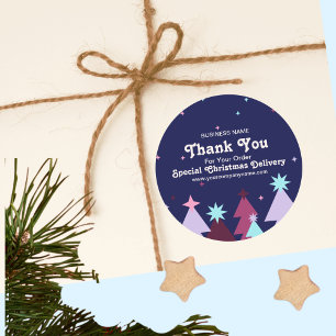 Modern Blue Pink Thank You Christmas Delivery Classic Round Sticker