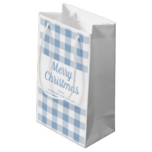 Modern Blue Plaid Merry Christmas Small Gift Bag