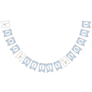  Modern Blue Plaid One Silly Goose First Birthday Bunting