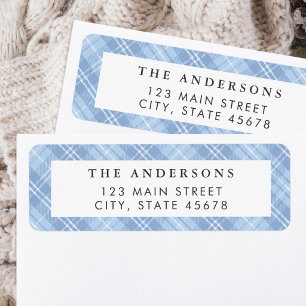 Modern Blue Plaid Return Address