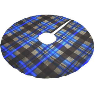 Modern Blue Plaid Tartan Christmas Tree Decorating Brushed Polyester Tree Skirt