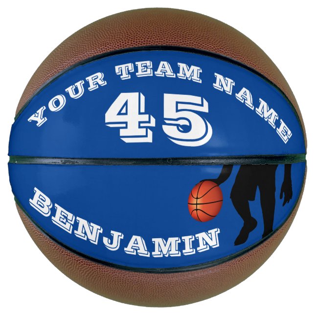 Modern Blue Player Team Name Number Basketball (Front)