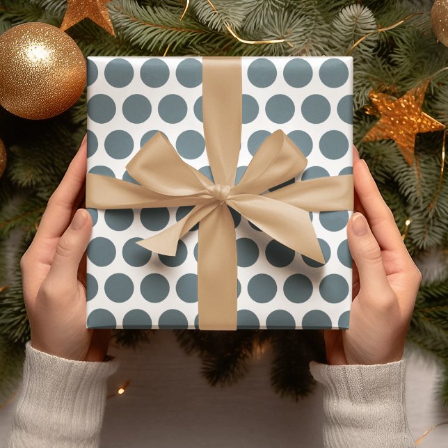 Modern Blue Polka Dots Christmas Wrapping Paper (Creator Uploaded)