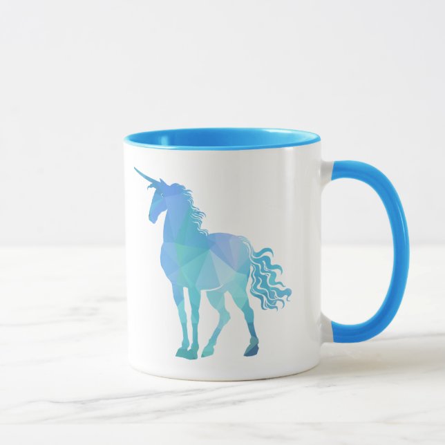 Modern Blue Polygon Unicorn Mug (Right)