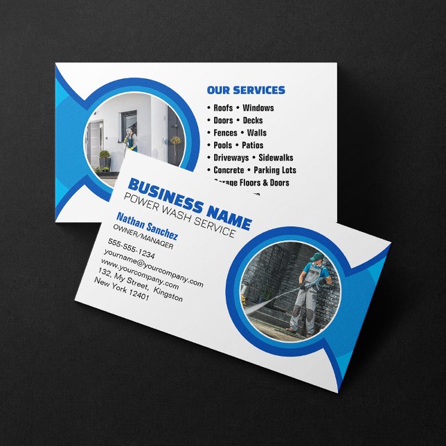 Modern Blue Power Wash Pressure Washing Business Card (Creator Uploaded)