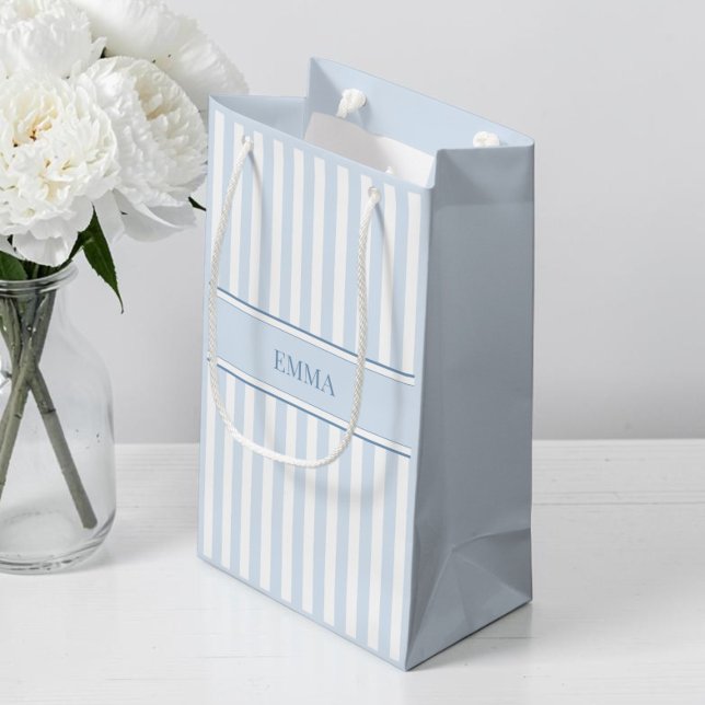 Modern Blue Preppy Striped Simple Custom Name Small Gift Bag (Modern Blue Preppy Striped Simple Custom Name Small Gift Bag)