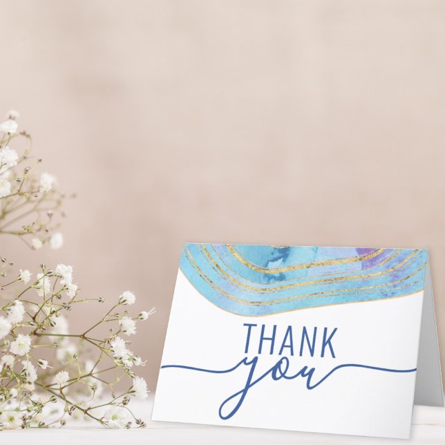 Modern Blue Purple Agate Watercolor Thank You Card (Creator Uploaded)