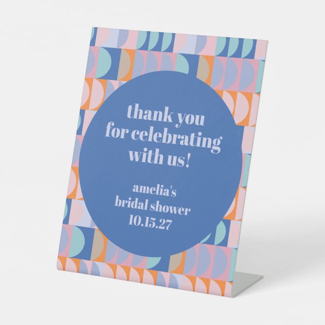 Modern Blue Purple Custom Bridal Shower Thank You Pedestal Sign (Front)
