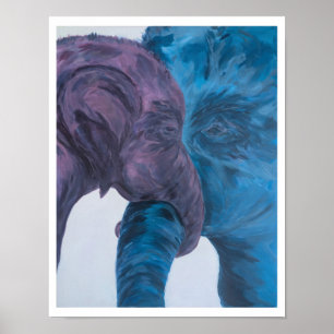 Modern Blue & Purple Elephant Expressionist Poster