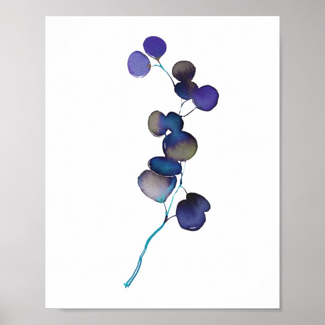 Modern Blue Purple Eucalyptus Leaves Greenery Poster (Front)
