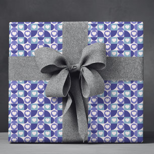 Modern Blue Purple Geometric Love Heart Pattern Wrapping Paper