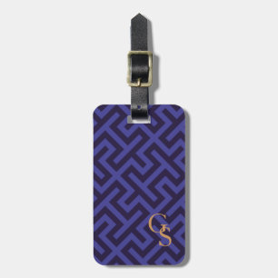Modern blue purple geometric patterns monogram luggage tag