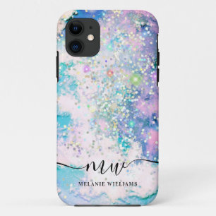 Modern blue purple glitter chic monogrammed Case-Mate iPhone case