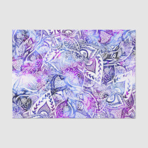 Modern blue purple hand drawn floral boho tissue paper