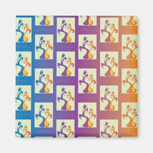 Modern Blue, purple, orange Tulip Couple Floral Magnet