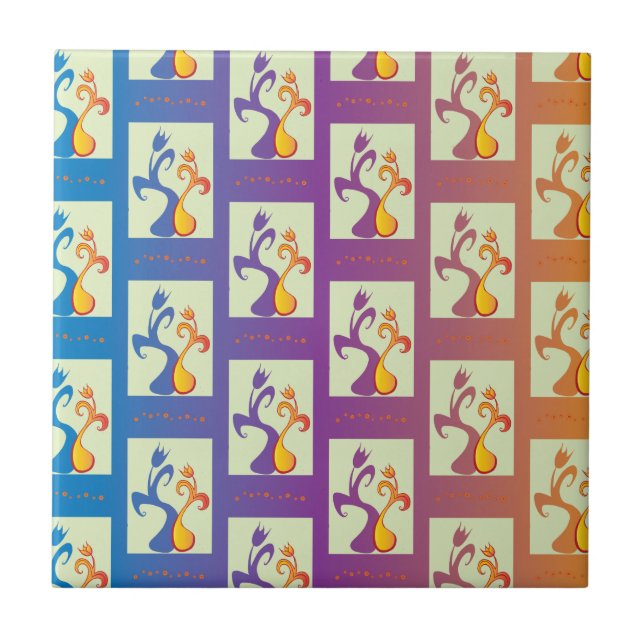 Modern Blue, purple, orange Tulip Couple Floral Tile (Front)