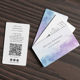 Modern Blue & Purple Smoky Watercolor QR Code Business Card