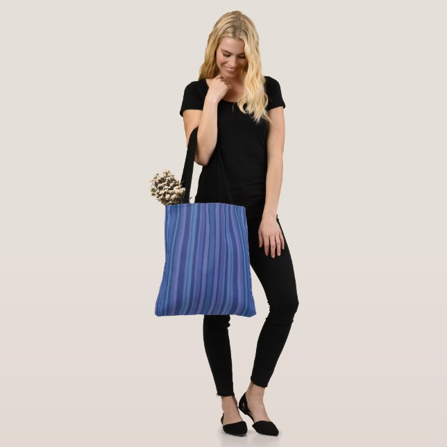 Modern Blue Purple Stripe Tote Bag (On Model)