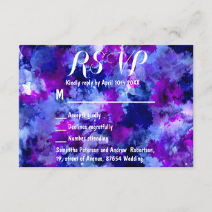 Modern blue purple watercolor wedding RSVP Card