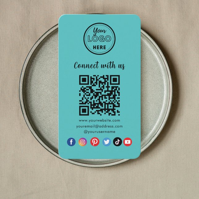 Modern Blue QR Code Connect With Us Social Media Business Card (Creator Uploaded)