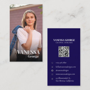 Modern Blue QR Code Custom Photo Professional  Business Card