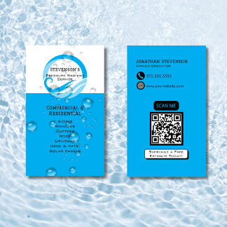 Modern Blue QR Code Customisable Pressure Washing  Business Card