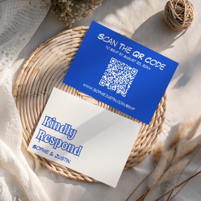 Modern Blue QR Code Wedding RSVP Response Card (Creator Uploaded)