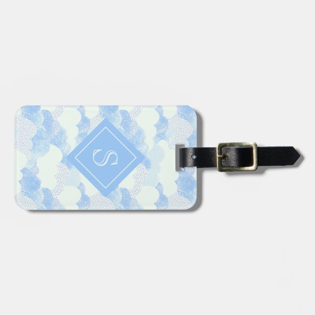 Modern Blue Rain Clouds Monogram Personalised Luggage Tag (Front Horizontal)