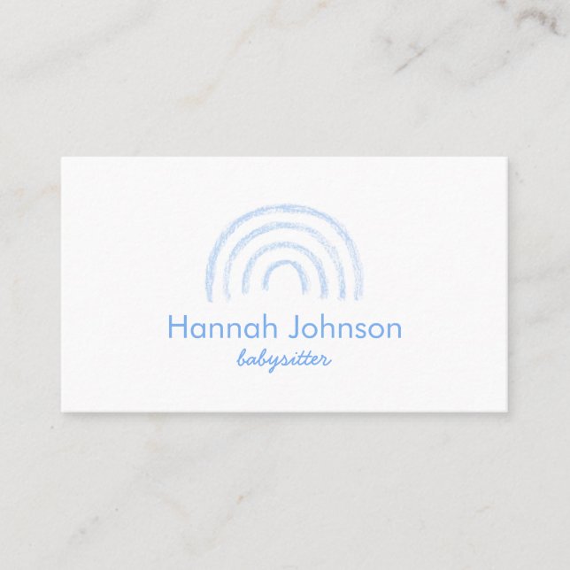 Modern Blue Rainbow Babysitter  Business Card (Front)
