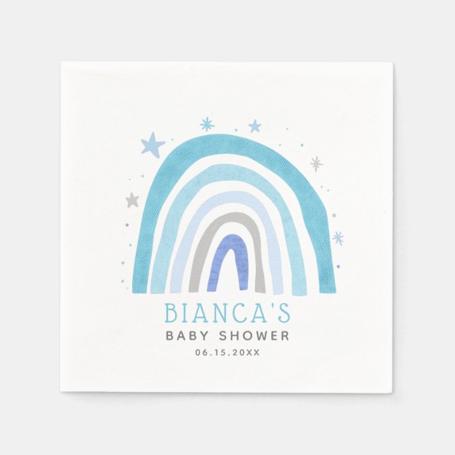 Modern Blue Rainbow Boy Baby Shower  Napkin (Front)