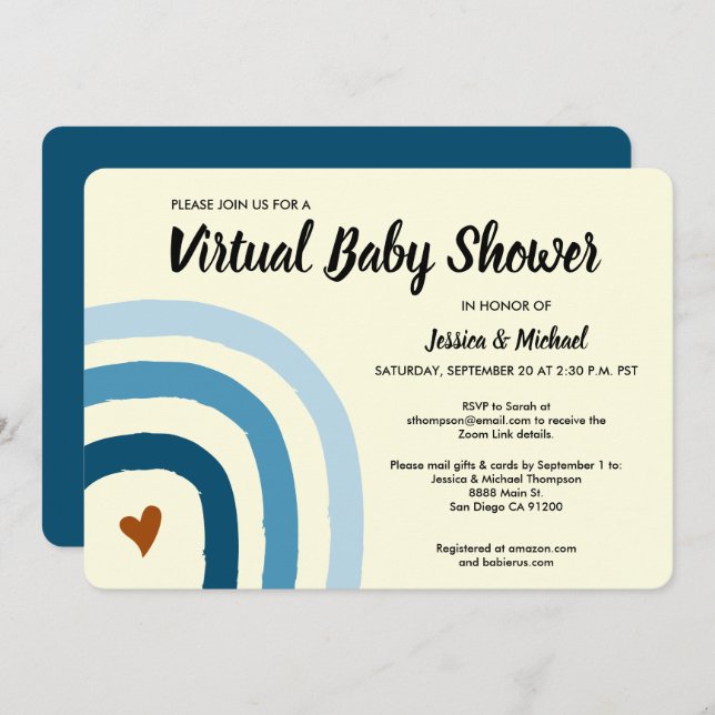 Modern Blue Rainbow Virtual Baby shower Invitation (Front/Back)