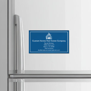 Modern Blue Real Estate Company Home Realtor Magnetic Business Card