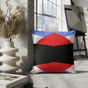 Modern Blue & Red Bauhaus Geometric Abstract Art Cushion