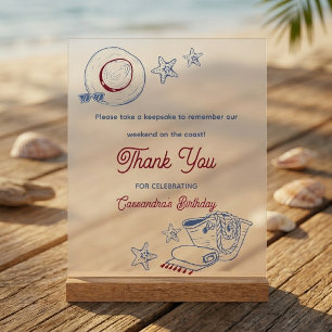 Modern Blue & Red Beach Summer Birthday Welcome Acrylic Sign
