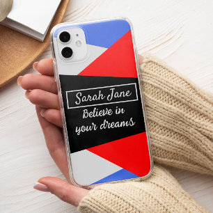 Modern blue red Colour block aesthetic Custom name Case-Mate iPhone Case