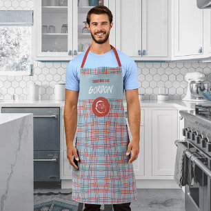 Modern Blue & Red Santa Claus Christmas Apron