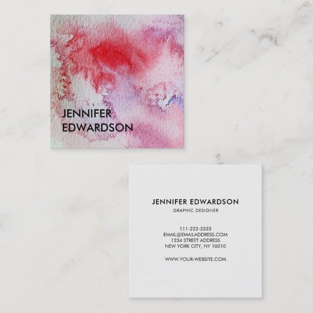 Modern blue red watercolor pattern professional square business card (Front/Back)