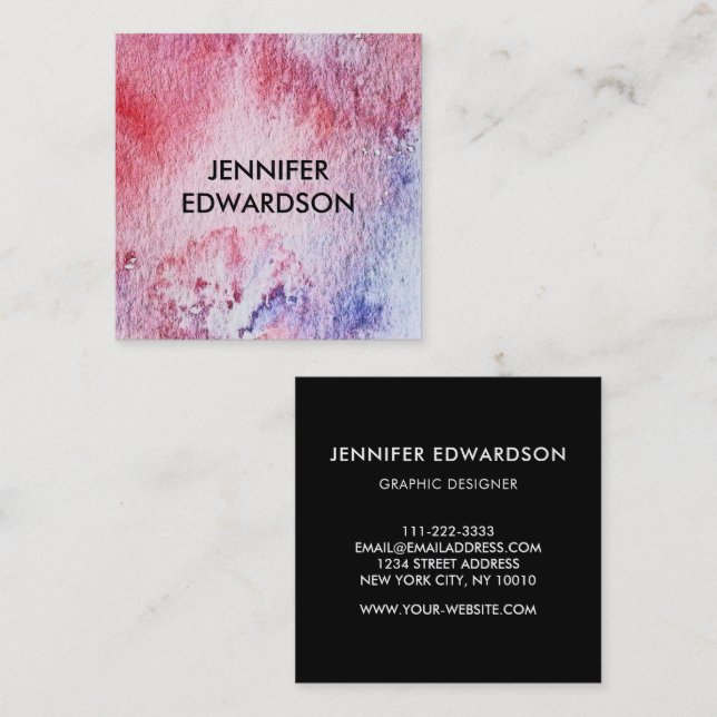 Modern blue red watercolor pattern professional square business card (Front/Back)