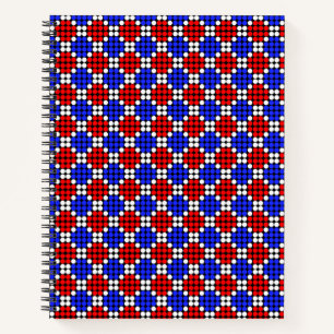 Modern Blue Red White Dotted Diamonds on Black Not Notebook
