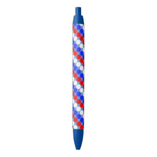 Modern Blue Red White Dotted Stripes on Sky Blue Black Ink Pen