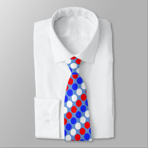 Modern Blue Red White Dotted Stripes on Sky Blue Tie