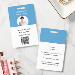 Modern Blue Registered Nurse Photo QR Code Staff ID Badge