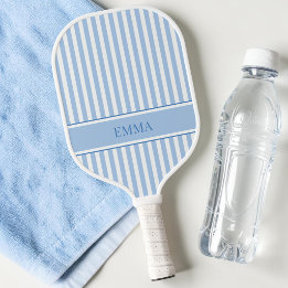 Modern Blue Retro Striped Simple Personalised Name Pickleball Paddle